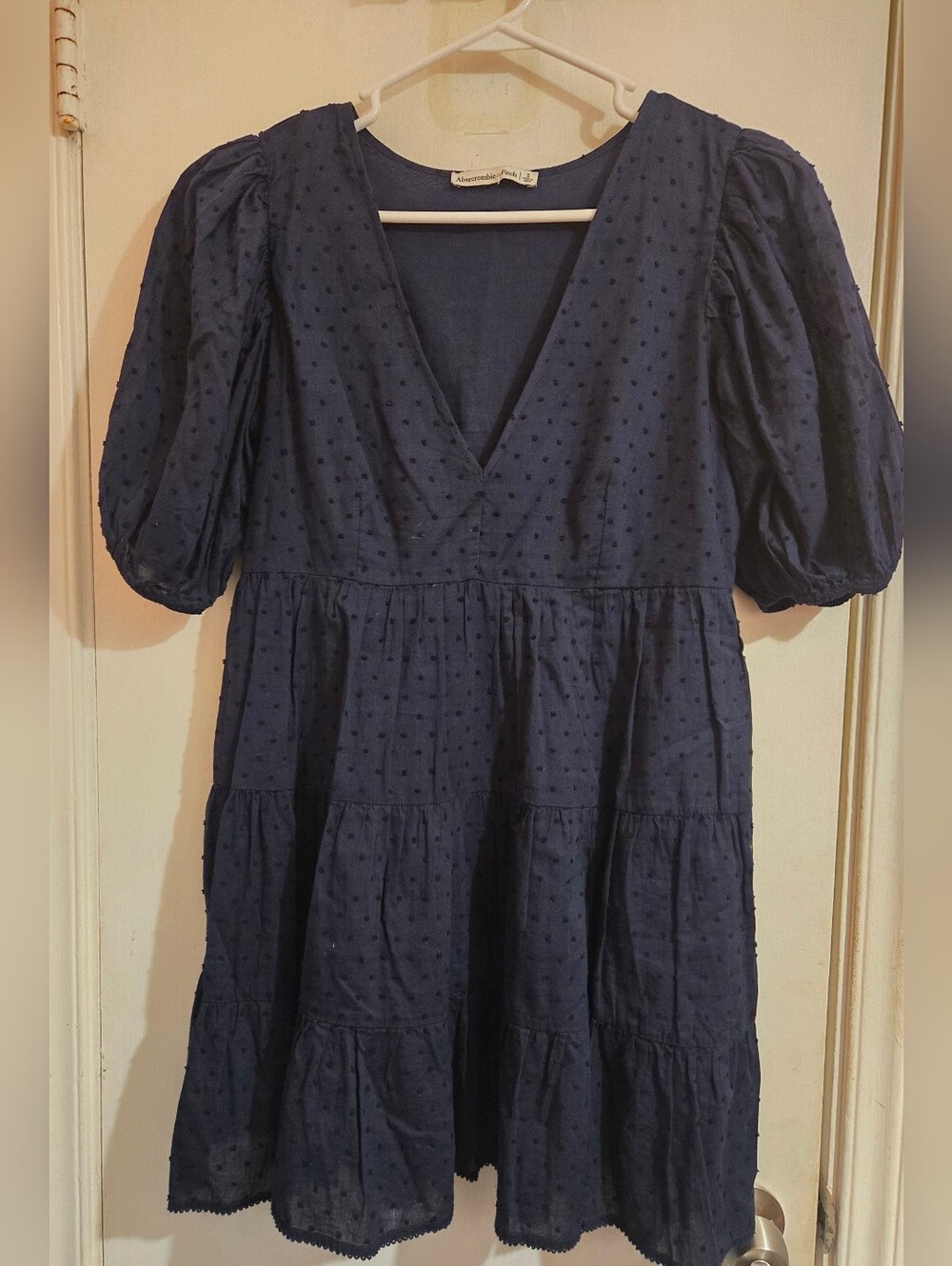 Abercrombie & Fitch Navy V-Neck Swiss Dot Mini Dress Size Small